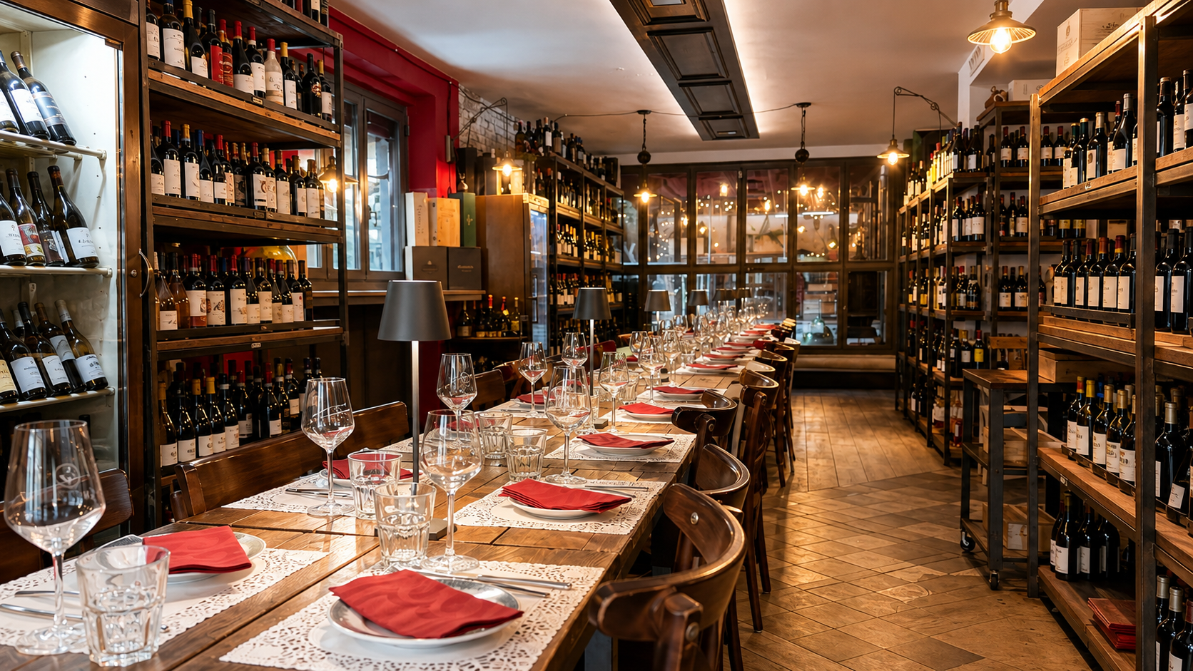 Tavolata apparecchiata nella cantina di Il Locale